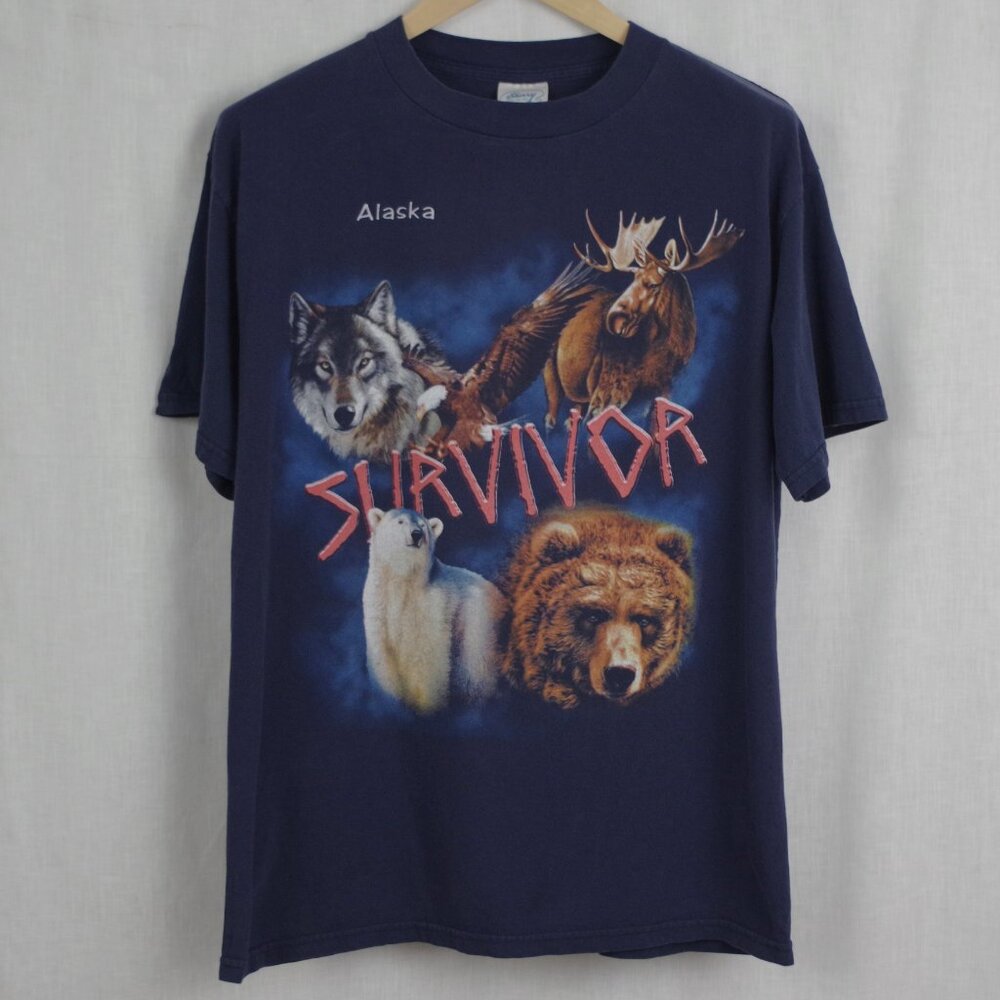 Vintage Alaska Survivor Animal Graphic Print Shirt Large